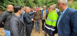 Vali Sonel, şiddetli yağışların hasara yol açtığı ilçede incelemelerde bulundu