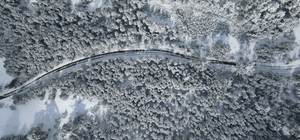 Kastamonu'da karla kaplanan ormanlar havadan görüntülendi