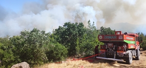 Balıkesir'de çıkan orman yangınına havadan ve karadan müdahale ediliyor