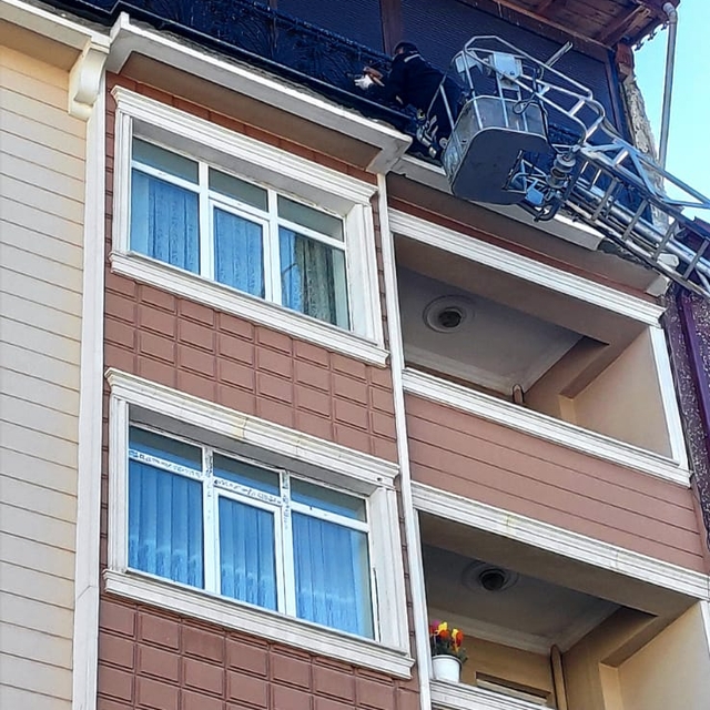 Sivas'ta balkon demirine sıkışan güvercini itfaiye kurtardı