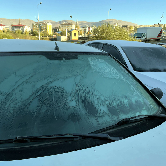 Ardahan'da soğuk hava nedeniyle kırağı ve buzlanma oluştu