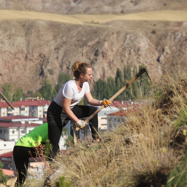 Sivas'ta Cumhuriyet'in 100. yılı dolayısıyla fidanlar toprakla buluşturuluy...