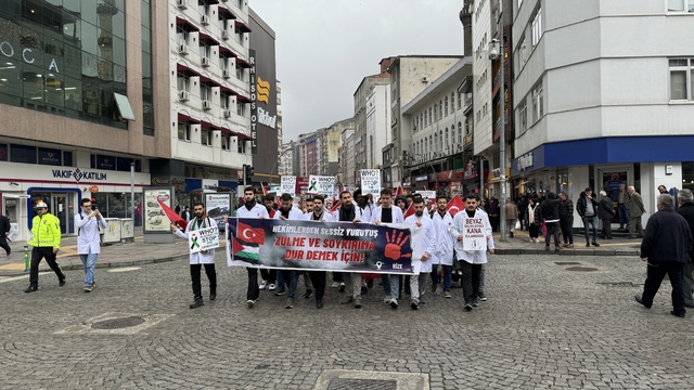 Karadeniz'de 3 ilde doktorlar "sessiz yürüyüş" ile İsrail'i protesto etti