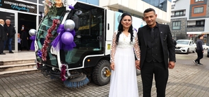 Belediye temizlik görevlisi kullandığı mini süpürge aracını gelin arabası y...