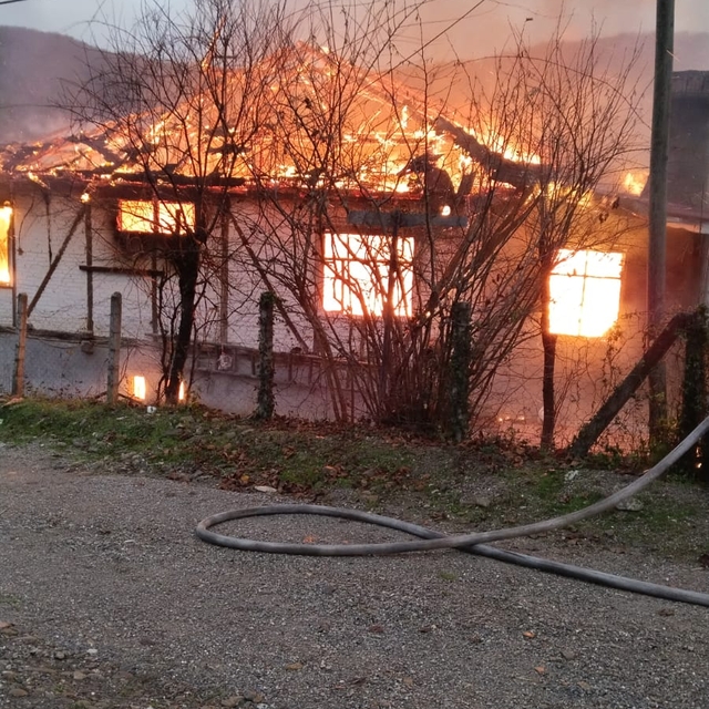 Bartın'da ev, samanlık ve ahır alev alev yandı