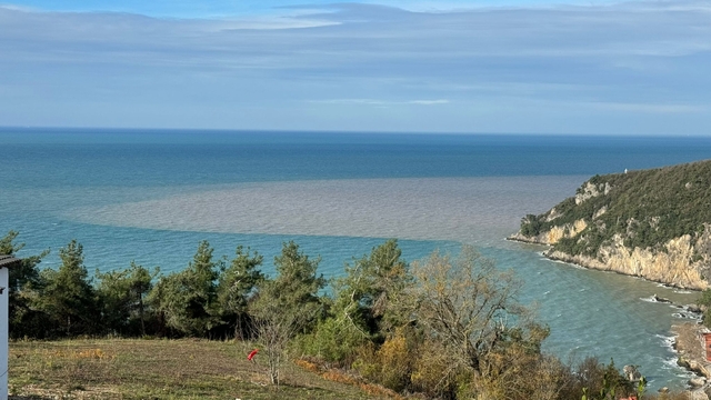 Bartın Irmağı'ndan akan çamurlu su, denizin rengini değiştirdi