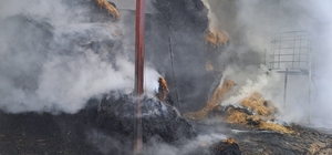 Burdur'da çiftlikte çıkan yangında tonlarca saman balyası zarar gördü