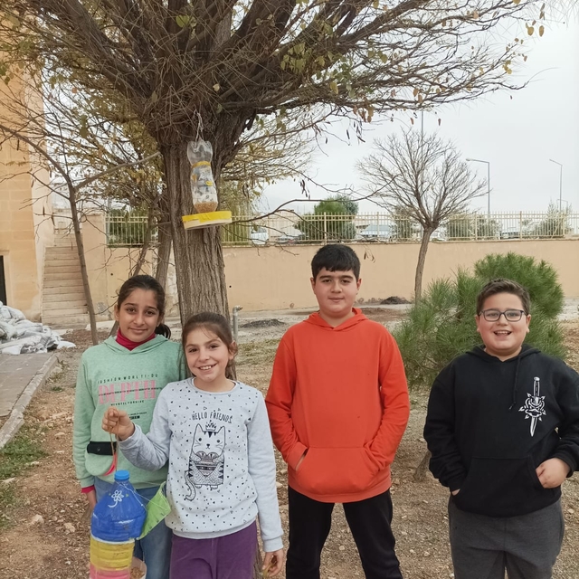 Hasankeyf'te öğrenciler atık malzemelerle kuş evi yaptı