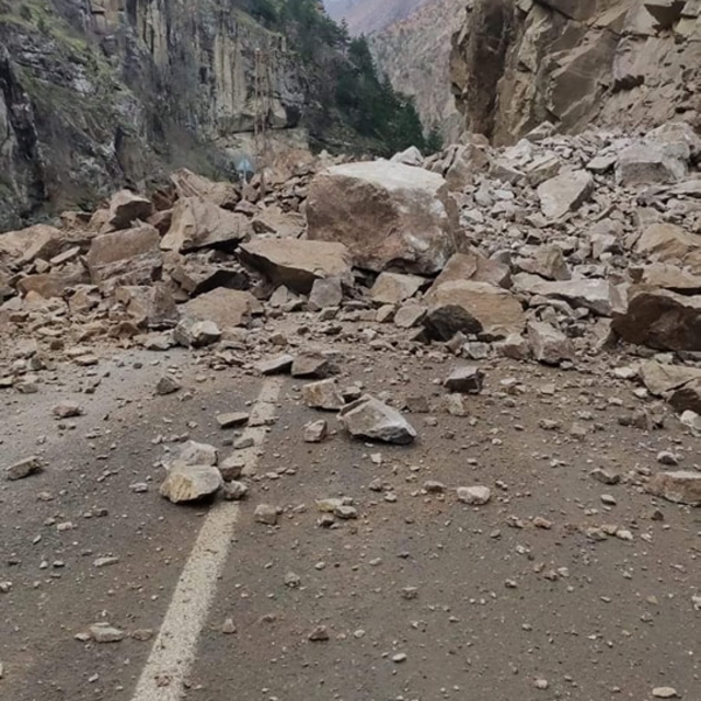 Artvin'de heyelan; düşen kayalar, kara yolunu kapattı