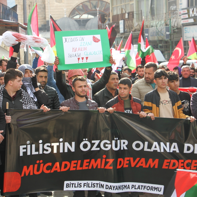Bitlis'te vatandaşlar Filistin'e destek için yürüdü