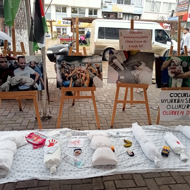 Terme'de Gazze'deki katliamı anlatan resim sergisi açıldı