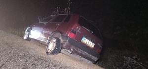 Orhangazi'de dereye yuvarlanmak üzere olan otomobili yol kenarındaki ağaç e...