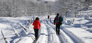 Doğaseverler kar altında kalan "Kadıralak Yaylası"na yürüdü