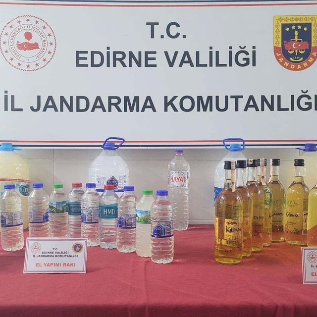 Edirne'de evinde sahte ve kaçak içki ele geçirilen şüpheli gözaltına alındı