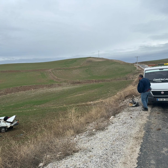 Çorum'da tarlaya devrilen otomobildeki 2 kişi yaralandı