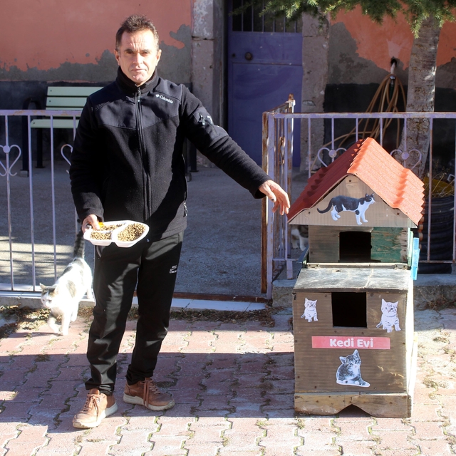 Nüfusun 25'e düştüğü mahallede kediler için 'kedi yuvası' yaptırdı
