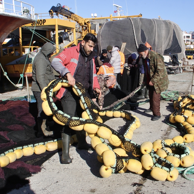 Sinoplu balıkçılar hamsinin göç etmesi nedeniyle teknelerini barınağa çekti