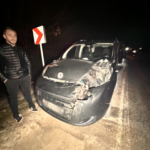 Düzce'de kamyondan düşen tomruklar hafif ticari araca çarptı