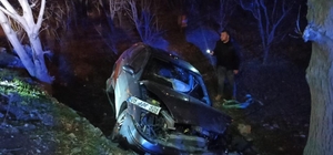 Otomobil, bahçeye düşüp, ağaca çarptı; hamile sürücü yaralandı