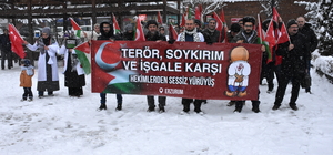 Erzurum'da sağlıkçılar kar yağışı altında Gazze için "sessiz yürüyüş" gerçe...