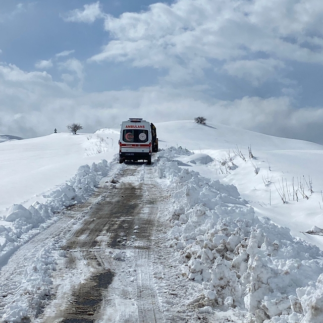 Muş'ta yolu kapanan köylerdeki hastalar, ekiplerin çabasıyla hastaneye ulaş...