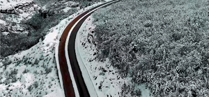 Safranbolu'da karla kaplanan orman havadan görüntülendi