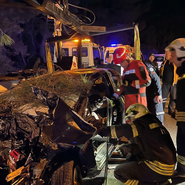 Ağaca çarpan otomobilin sürücüsü astsubay öldü