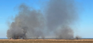 Kızılırmak Deltası Kuş Cenneti'nde sazlık alandaki yangına müdahale ediyor