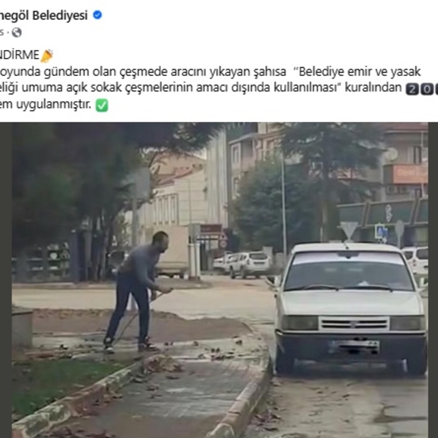 Sokak çeşmesine hortum takıp aracını yıkayan sürücüye 2 bin 52 TL ceza