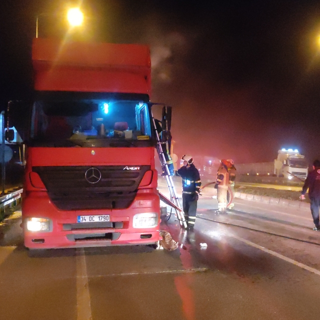 Bursa'da, 20 ton domates yüklü kamyonda çıkan yangın söndürüldü