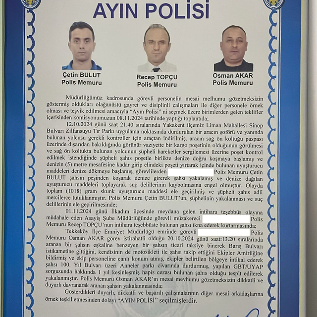 İzin gününde firari hükümlünün peşine düşen polis "ayın polisi" seçildi