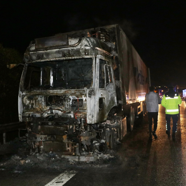 Anadolu Otoyolu'nun Kocaeli kesiminde muz yüklü tır yandı