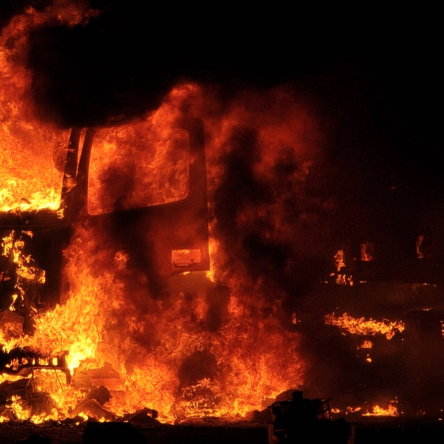 Hatay'da park halindeki tır yanarak kullanılamaz hale geldi