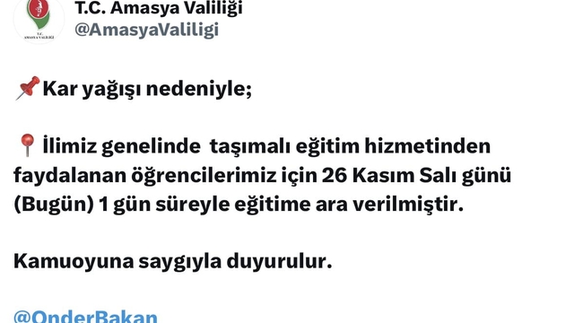 Amasya'da taşımalı eğitime 'kar' engeli