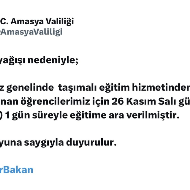 Amasya'da taşımalı eğitime 'kar' engeli