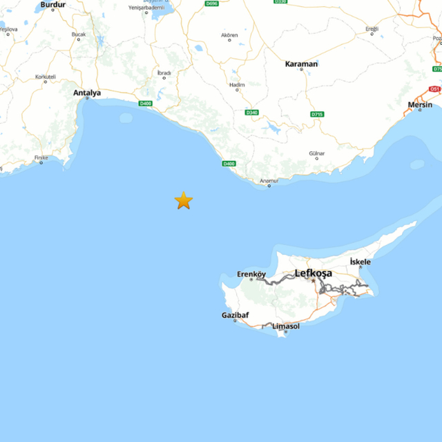 Akdeniz'de 4.6 büyüklüğünde deprem