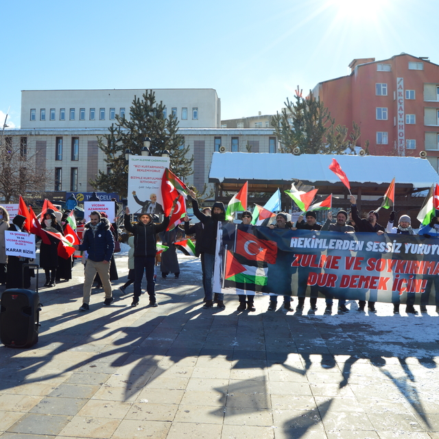 Erzurum'da sağlık çalışanları, dondurucu soğukta Gazze için yürüdü