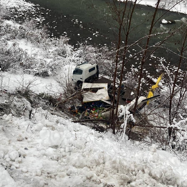 Artvin'de kamyonun dere kenarına devrildiği kazda 1 kişi yaralandı