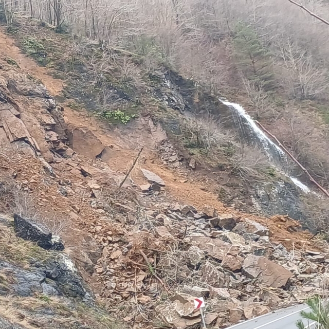 Artvin-Hopa kara yolunda heyelan nedeniyle ulaşım kontrollü sağlanıyor