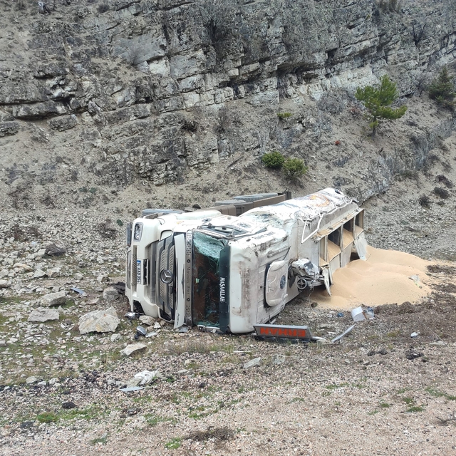 Bolu'da devrilen kamyonun sürücüsü yaralandı