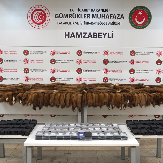 Hamzabeyli Sınır Kapısı'nda 155 samur postu ve 239 akıllı cep telefonu ele...