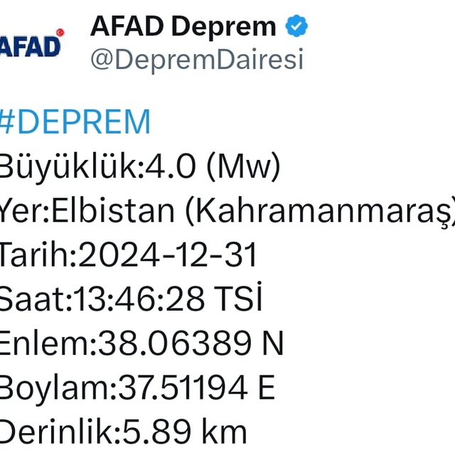 Kahramanmaraş'ta 4 büyüklüğünde deprem
