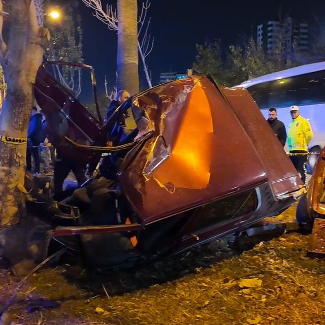 Adana'da ağaca çarpan otomobilin sürücüsü öldü, 2 kişi yaralandı