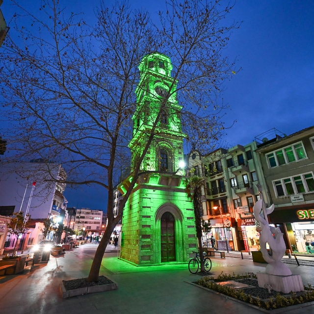 Çanakkale'nin simgeleri " Serviks Kanseri Farkındalık Ayı" dolayısıyla yeşi...