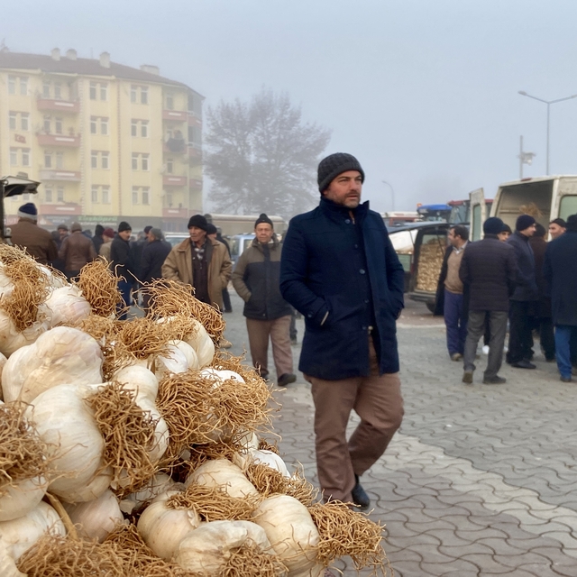 Taşköprü sarımsağı için soğuk havaya rağmen pazar kurulmaya devam ediyor