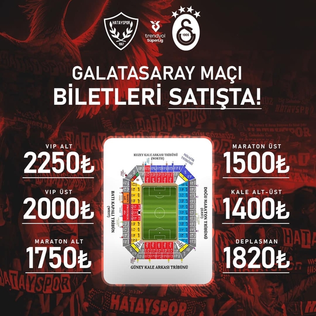 Hatayspor - Galatasaray maçı bilet fiyatları belli oldu