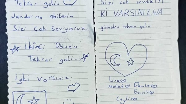 Burdur'da köy okulu öğrencilerinin "sevgi dolu" notu, jandarma ekibini duygulandırdı