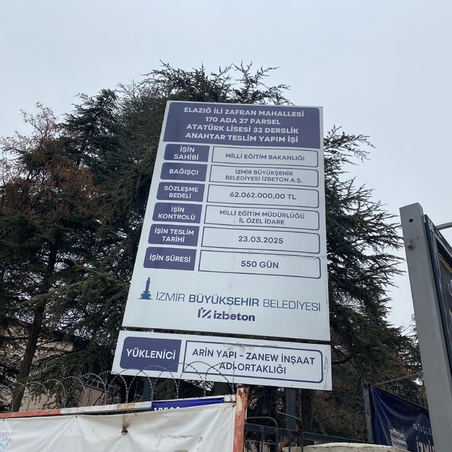 İzmir Büyükşehir Belediyesi'nin Elazığ'a yaptıracağı okul, yarım kaldı; yük...