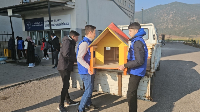Gaziantep'te meslek lisesi öğrencileri sokak hayvanları için kulübe yaptı