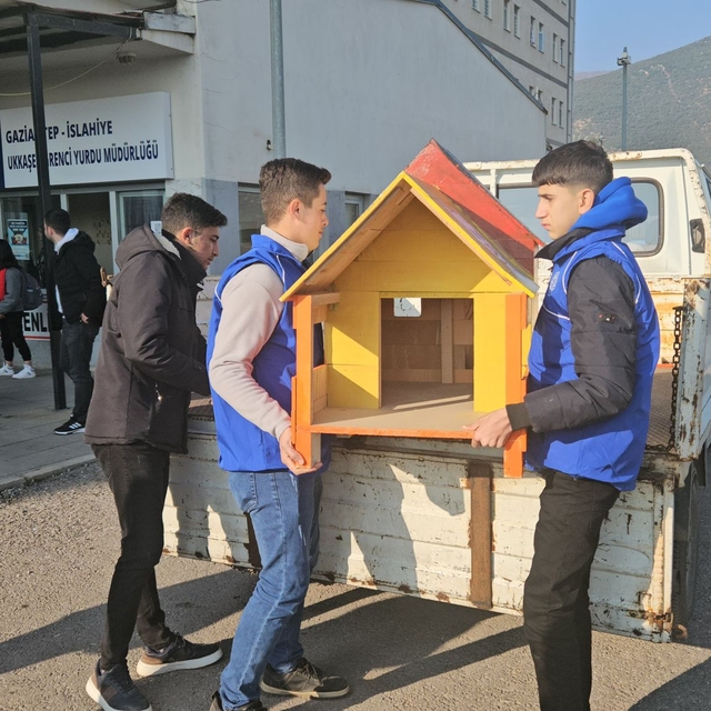 Gaziantep'te meslek lisesi öğrencileri sokak hayvanları için kulübe yaptı
